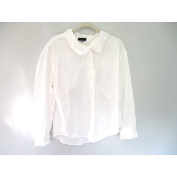 Vintage Preswick & Moore Fancy Ruffle Button Down White Preppy Blouse - Picture 1 of 12